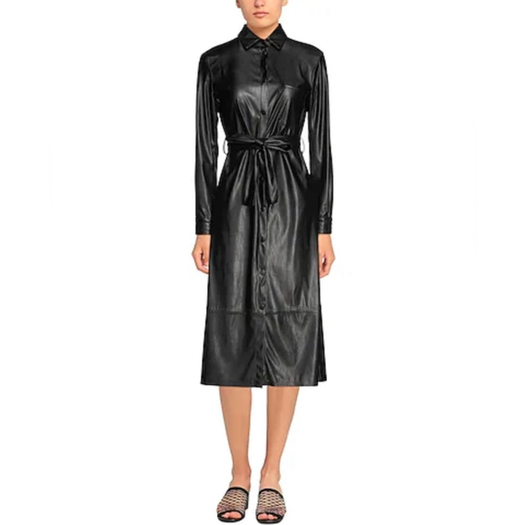Pinko Faux Leather Black Midi Dress